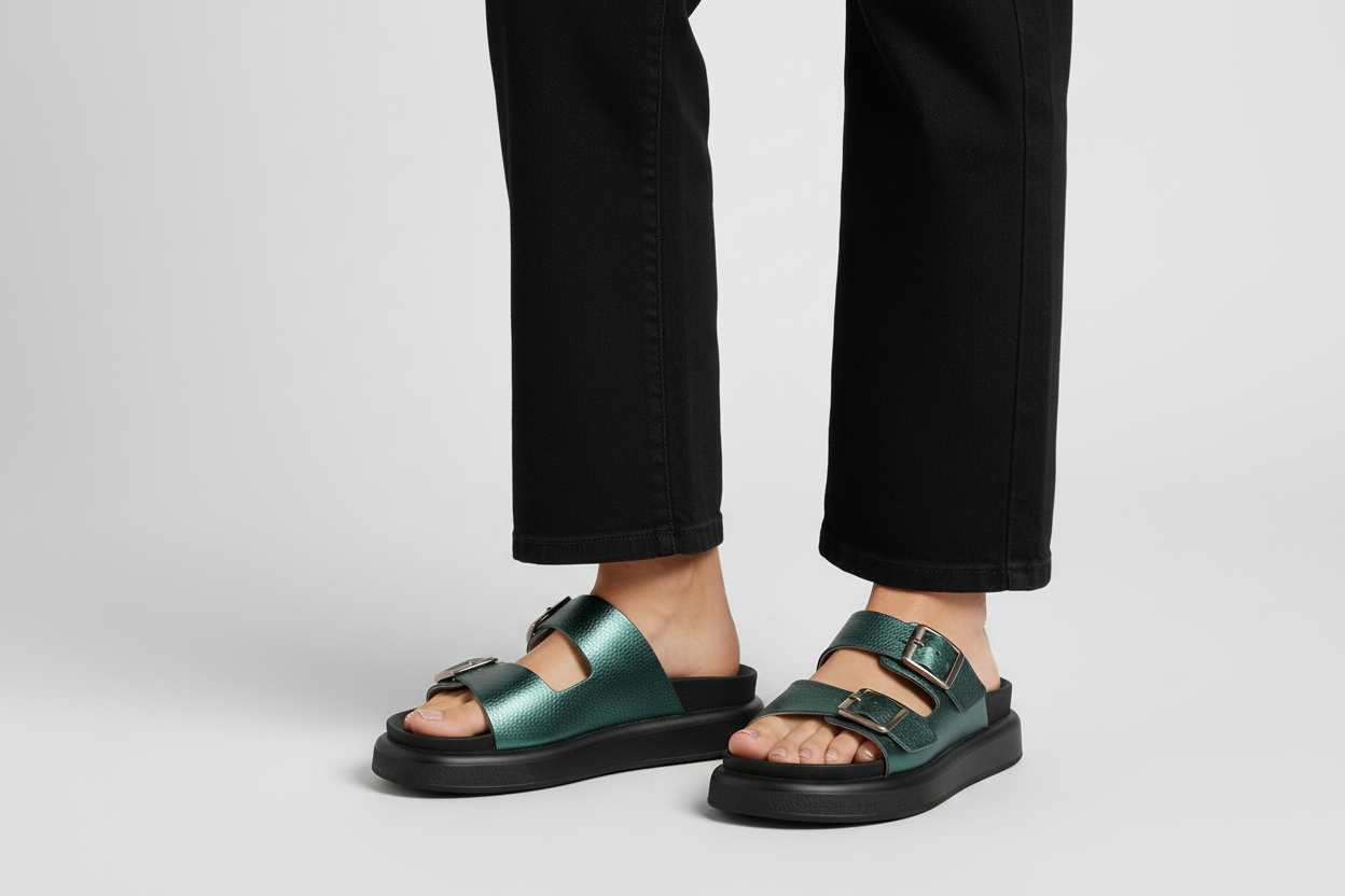 Sandalias Caro Verde Metalizadas