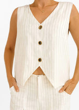 Chaleco Astor rayas negras fondo blanco