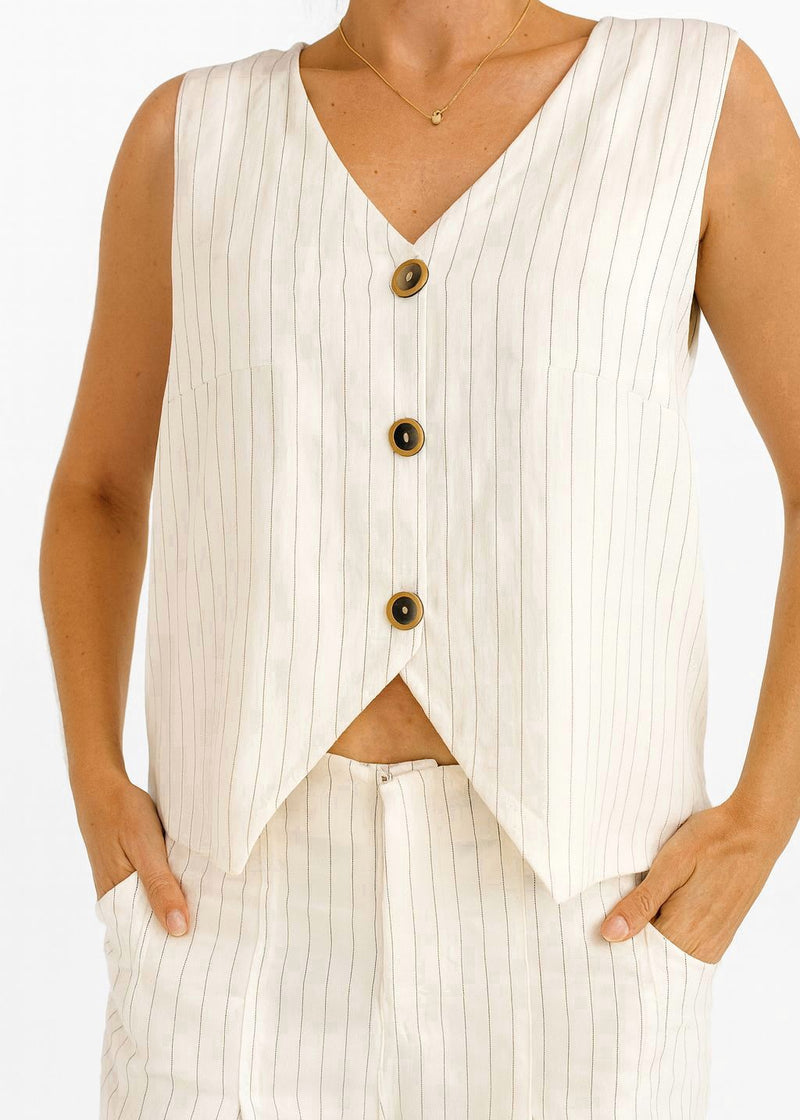 Chaleco Astor rayas negras fondo blanco