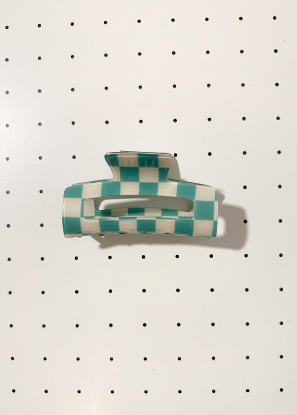 Chess Hair Claw clip Aqua