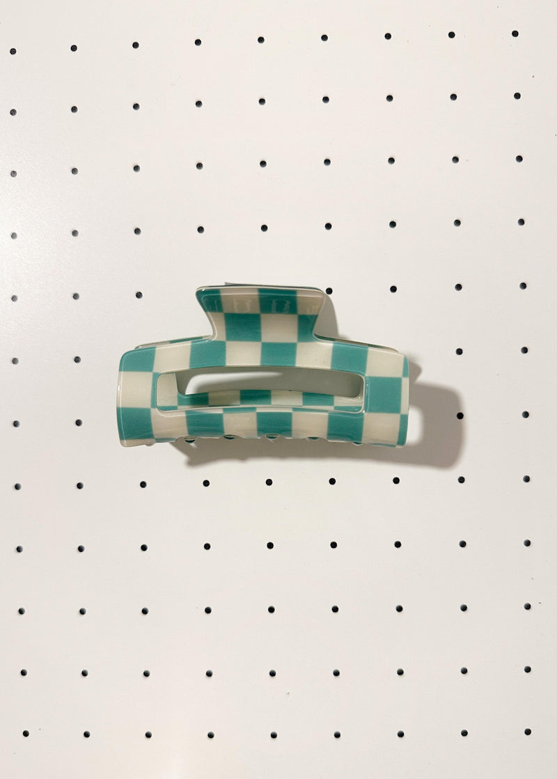 Chess Hair Claw clip Aqua