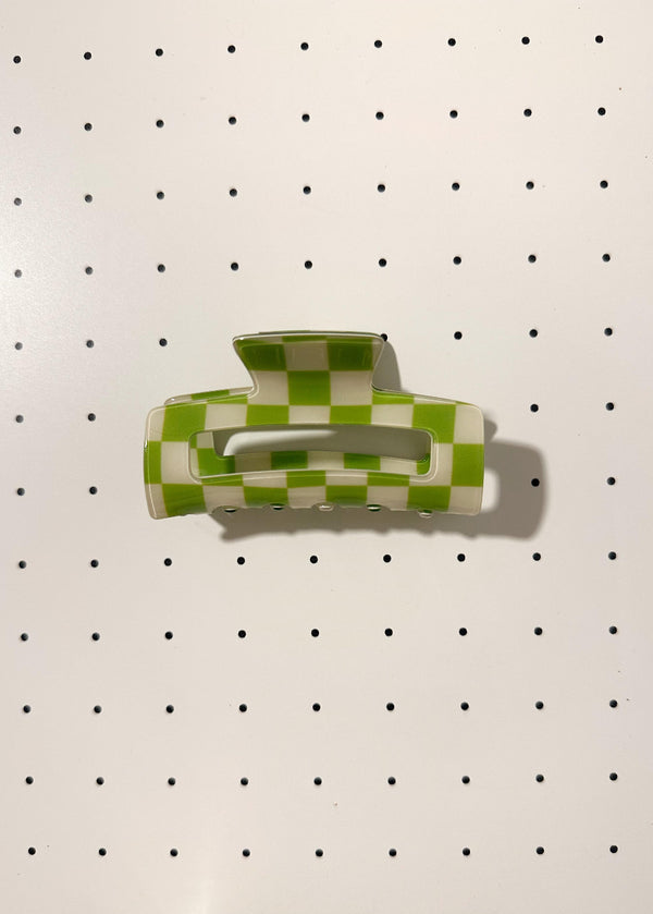 Chess Hair Claw clip verde