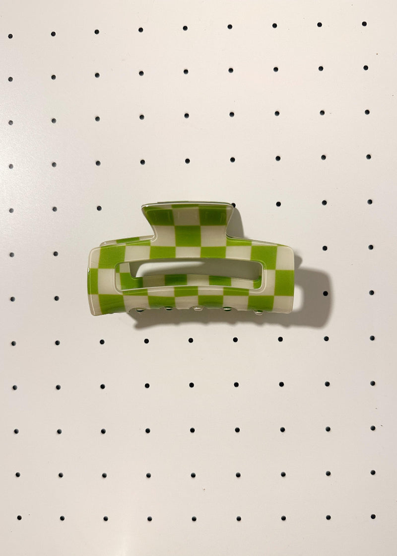 Chess Hair Claw clip verde