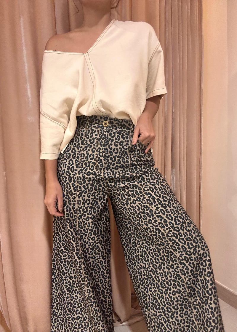 Pantalon indiana leopardo wide leg