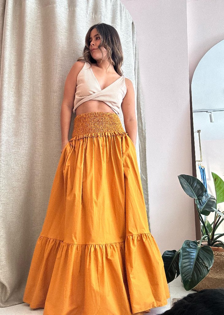 Vestido Positano Mostaza mood falda