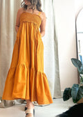 Vestido Positano mostaza bolsillos